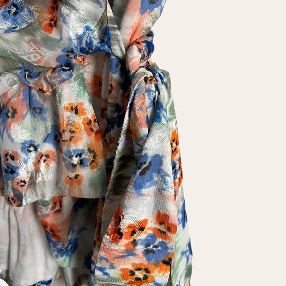 Tanya Taylor Bailey Floral Print Ruffled Wrap Mini Dress Size 2 - Picture 11 of 14